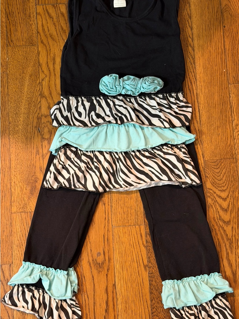 Girls Black and Aqua Zebra Ruffle Matching Set